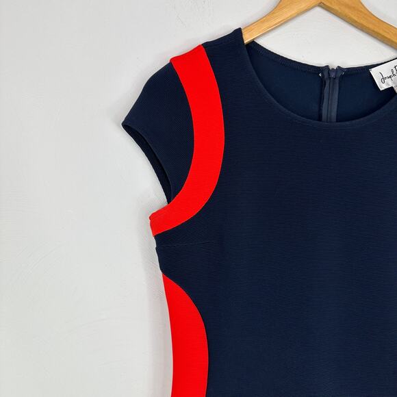 Joseph Ribkoff Navy & Orange Sheath Cap Sleeve Dress - Picture 3 of 8